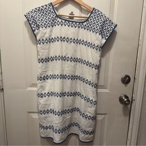 Super cute J. Marie Blue and White Geometric Embroidered Mini Dress